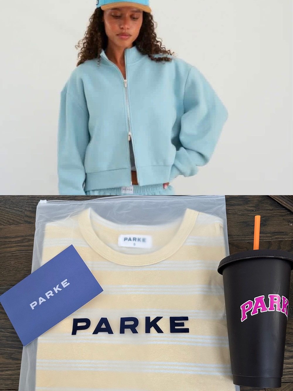 PARKE Light Blue Zip-Up Cropped Hoodie